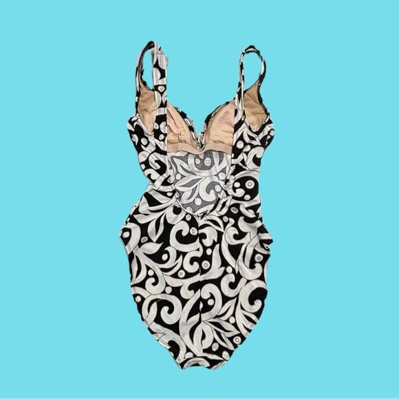 Vintage Sirena Women's One Piece Black White Baroque SwimSuit Bathing Suit 8 - Picture 2 of 11
